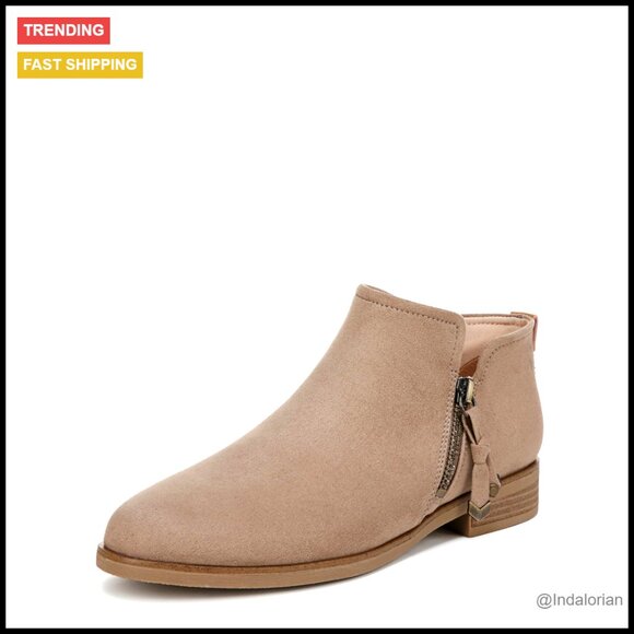 Faux Suede Ankle Booties with Side Zipper Comfort Block Heel Sustainable